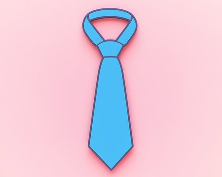 Simple linear necktie icon in vibrant cerulean blue, set on a pale pastel pink background