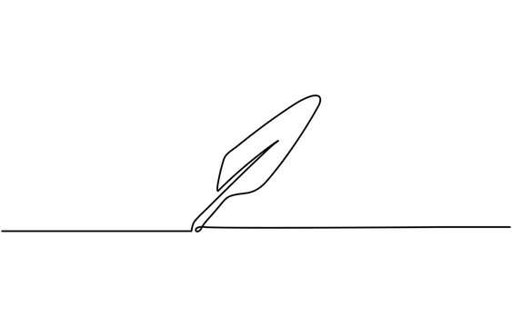 Continuous Line Drawing of Feather Icon, Journalist concept line icon with shadow. The vector illustration is outline style, pixel perfect, suitable for web and print.