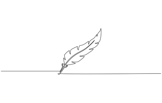 Continuous Line Drawing of Feather Icon, Journalist concept line icon with shadow. The vector illustration is outline style, pixel perfect, suitable for web and print.