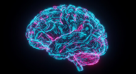 Poster - Futuristic Neon Brain Digital Neural Network AI Circuitry Technology Concept