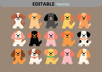 Poster - Collection of Cute Cartoon Puppy Dog Characters in Various Colors and Designs Editable Vector Illustration for Children s Designs and Animal Lovers