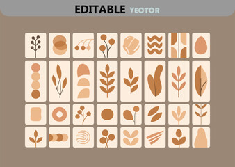 Poster - collection of abstract botanical and geometric shapes in neutral earth tone colors vector illustrati