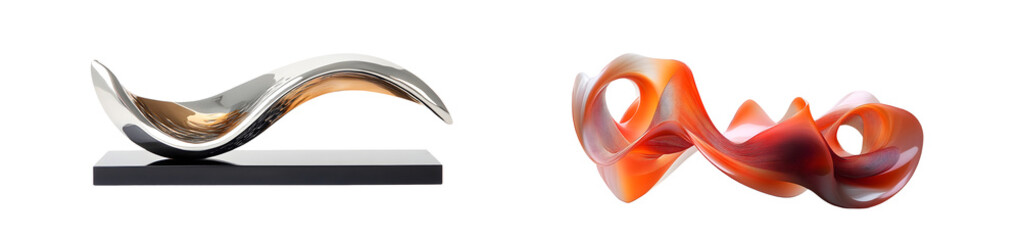 Fototapete - set of Abstract sculptures in contrasting metallic and vibrant colors. isolated on transparent background