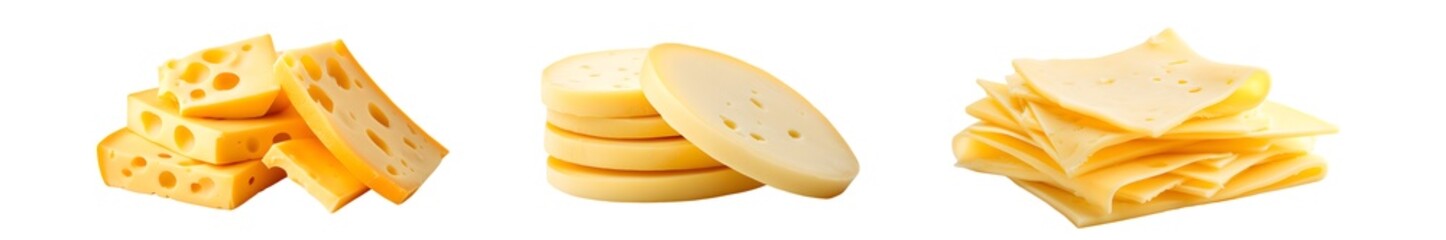 Poster - set of Assorted cheese slices displayed against a white background.