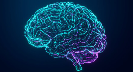 Poster - Abstract Digital Human Brain Neural Network AI Technology Glowing Particle 3D Rendering