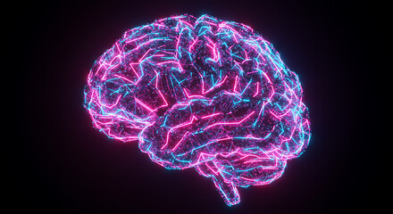 Poster - Abstract Neon Brain Glowing Pink and Blue Neural Network