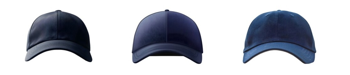 Poster - set of navy blue baseball caps isolated on transparent background