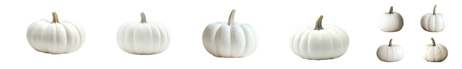 set of Several small, white pumpkins arranged isolated on transparent background