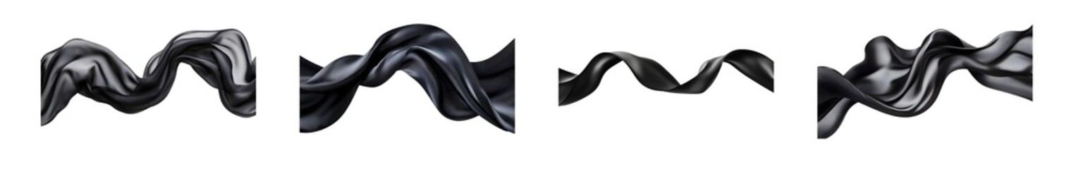 Fototapete - set of Black fabric flowing in multiple elegant curves. isolated on transparent background