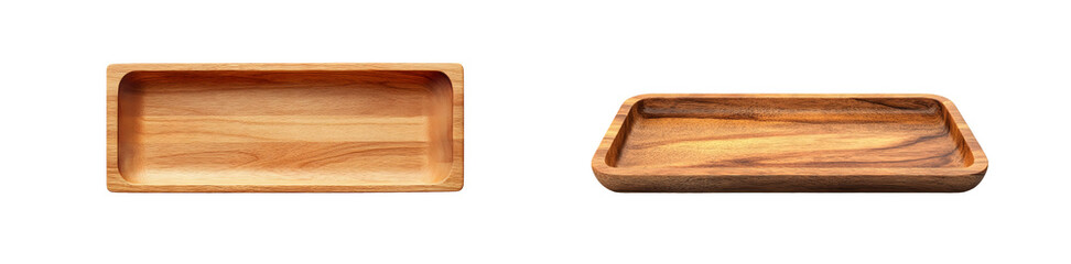 Poster - Two rectangular wooden serving trays. isolated on transparent background