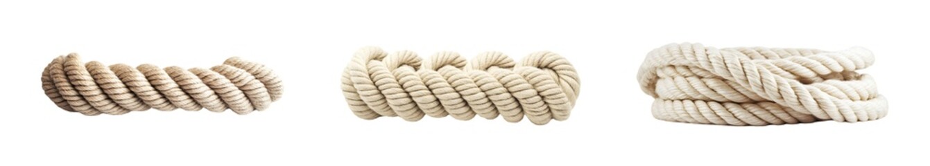 Fototapete - set of Twisted ropes in various shades of cream. isolated on transparent background