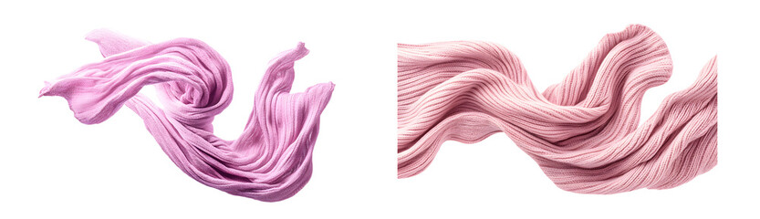 Fototapete - set of Pink fabric draped in dynamic folds against a white background.
