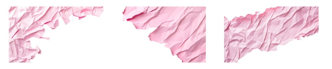 Fototapete - set of Pink crumpled fabric pieces against white background.