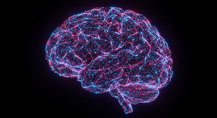 Poster - Abstract Glowing Brain Neural Network Pink Blue Light AI Concept