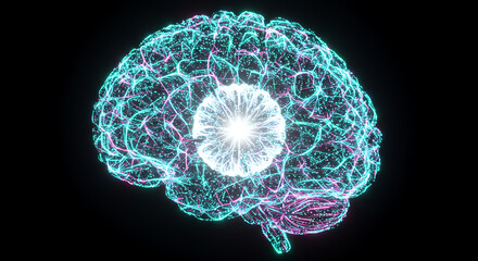 Poster - Abstract Glowing Brain Neural Network Artificial Intelligence Digital Mind Concept