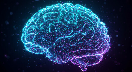 Poster - Abstract Glowing Human Brain Neural Network AI Technology Concept