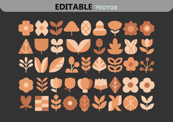Poster - Collection of Abstract Floral and Botanical Vector Elements in Earthy Tones