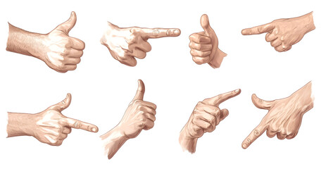 Fototapete - Various hand gestures displayed isolated on transparent background