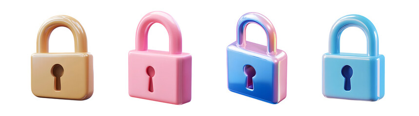 Fototapete - set of Colorful lock icons on a white background.