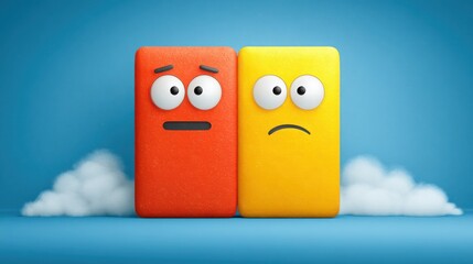 Poster - Two erasers featuring sad faces portraying negative emotions in ai emotional market behavior chart concept