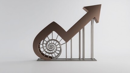 Poster - Striking metal and steel sculpture of a graph arrow showcasing growth and progress in an abstract artistic form