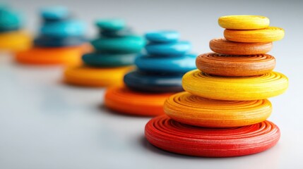 Poster - A vibrant stack of colorfully colored dons illustrating fibonacci price concept in minimalist breakout design