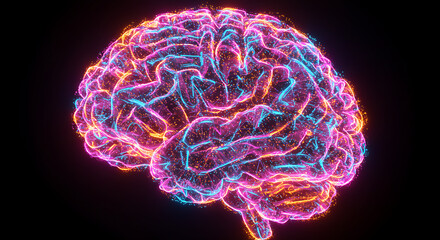 Poster - Abstract Neon Brain Glowing Neural Network Mind Power Concept Digital Art