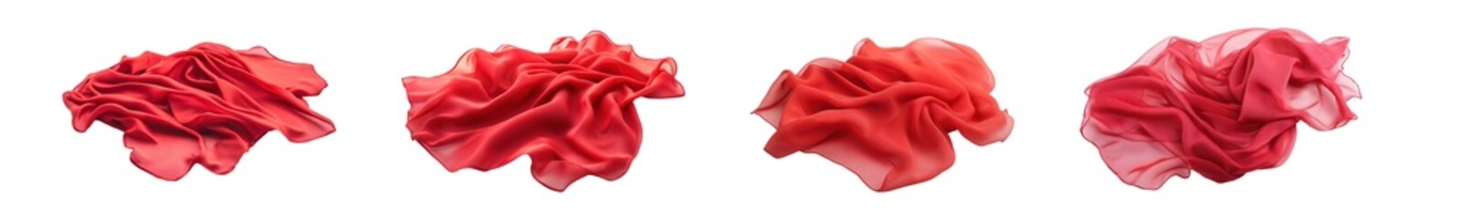 Poster - set of Red fabric draped in various folds isolated on transparent background