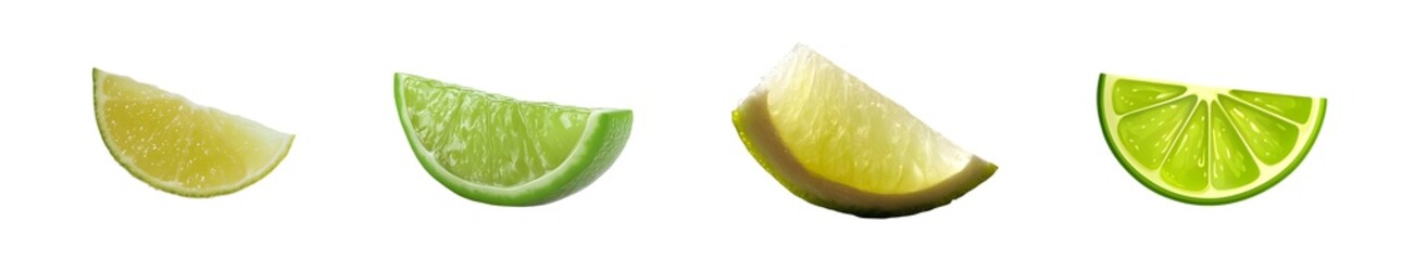 Poster - set of Citrus fruit slices in various shades of green and yellow. isolated on transparent background