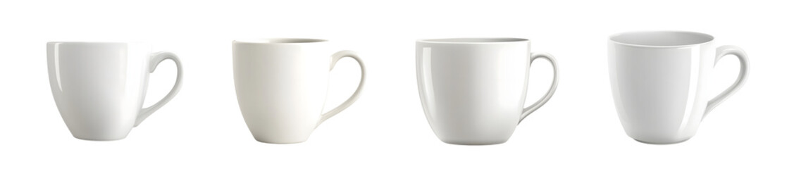Poster - set of plain white mugs with heart-shaped handles. isolated on transparent background