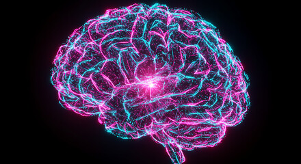 Poster - Abstract Glowing Neon Brain Neurological Science Artificial Intelligence Neural Network Concept