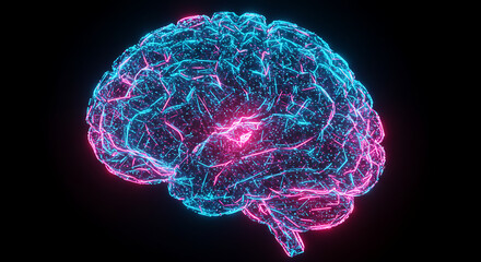 Poster - Abstract Neon Brain Digital Neural Network AI Technology Concept