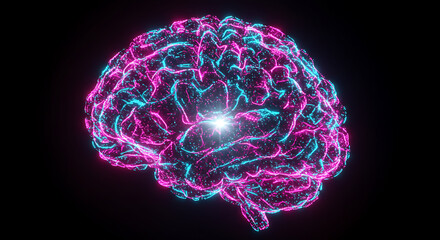 Poster - Abstract Neon Brain Glowing Pink Cyan Neural Network AI Concept