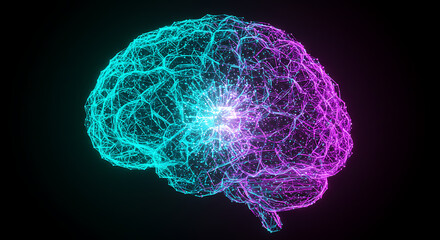 Poster - Abstract Neon Brain Network Digital Mind Neural Connections Artificial Intelligence Concept