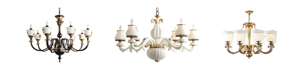 Aufkleber - set of Ornate, decorative chandeliers in various finishes. isolated on transparent background