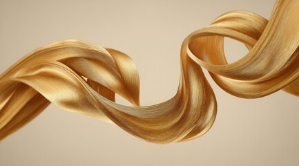 Poster - A flowing, golden, abstract ribbon swirls elegantly against a muted beige background, exhibiting a smooth, lustrous texture and subtle highlights
