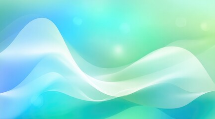 Poster - Abstract pastel teal and green gradient background featuring soft, flowing white waves and subtle bokeh lights