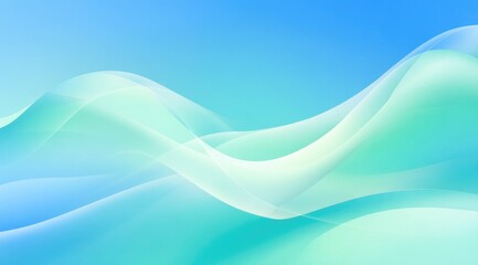 Poster - Abstract image of flowing, translucent teal and light blue waves on a pale blue background, creating a serene and calming effect