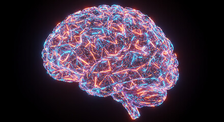 Poster - Abstract Neon Brain Digital Neural Network Glowing Brain Structure Artificial Intelligence Concept
