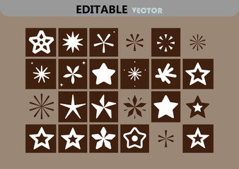 Poster - Assorted Star and Snowflake Shape Vector Icons in Brown and White Color Scheme for Festive Design and Decoration Purposes