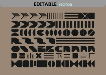 Poster - Abstract Geometric Shapes Pattern Black and Beige Vector Design with Line Circle Square Triangle and Other Elements for Creative Projects and Backgrounds