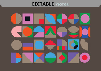 Poster - Geometric Shapes Pattern in Retro Colors Abstract Vector Background with Circles Squares Triangles and Semicircles for Modern Design