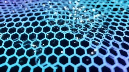 Leinwandbilder - Abstract Hexagonal Pattern  Glowing Cyan and Blue Geometric Design