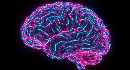 Poster - Abstract Neon Brain Digital Neural Network AI Technology Connectivity Artificial Intelligence