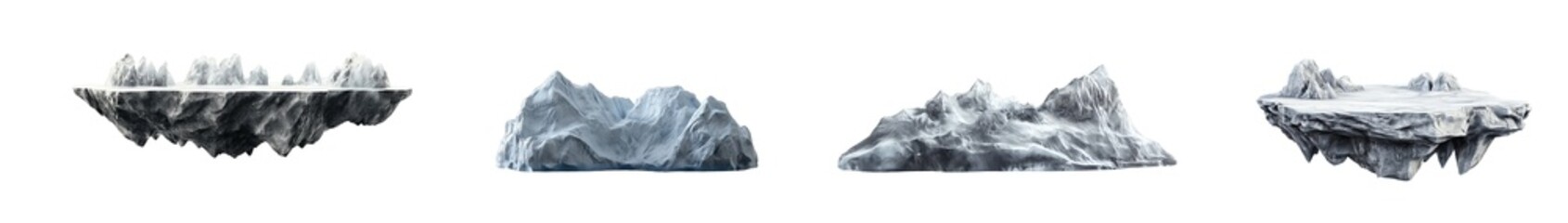 Poster - set of floating grayscale sculpted islands isolated on transparent background