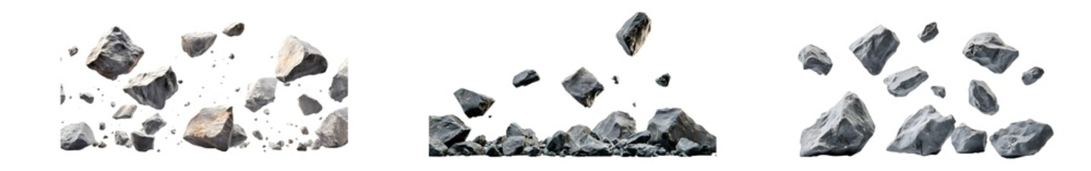 Poster - set of Gray rocks scattered in the air. isolated on transparent background