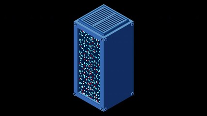 Fototapete - Isometric server animation. Network server room. 3D computer equipment. Storage database. Isometric technology. Transparent background with alpha channel
