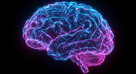 Poster - Abstract Neon Glowing Human Brain Neural Network AI Technology Concept