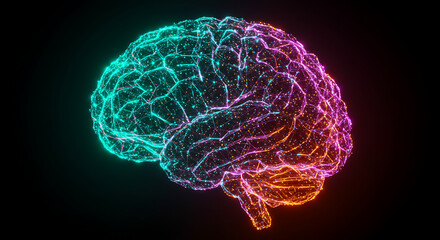 Poster - Abstract Neon Brain Neural Network AI Artificial Intelligence Technology Concept