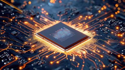 Poster - a complex and intricate microchip symbolizing the power of intelligence and advanced technology set 